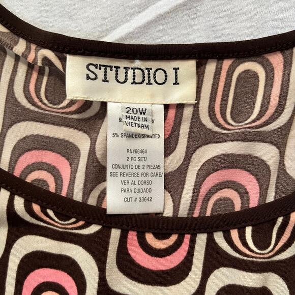 Vintage Y2K Pink Brown Midi Dress Swirl Abstract Fit‎ Flare // Plus Size 20W 2XL - Picture 2 of 6